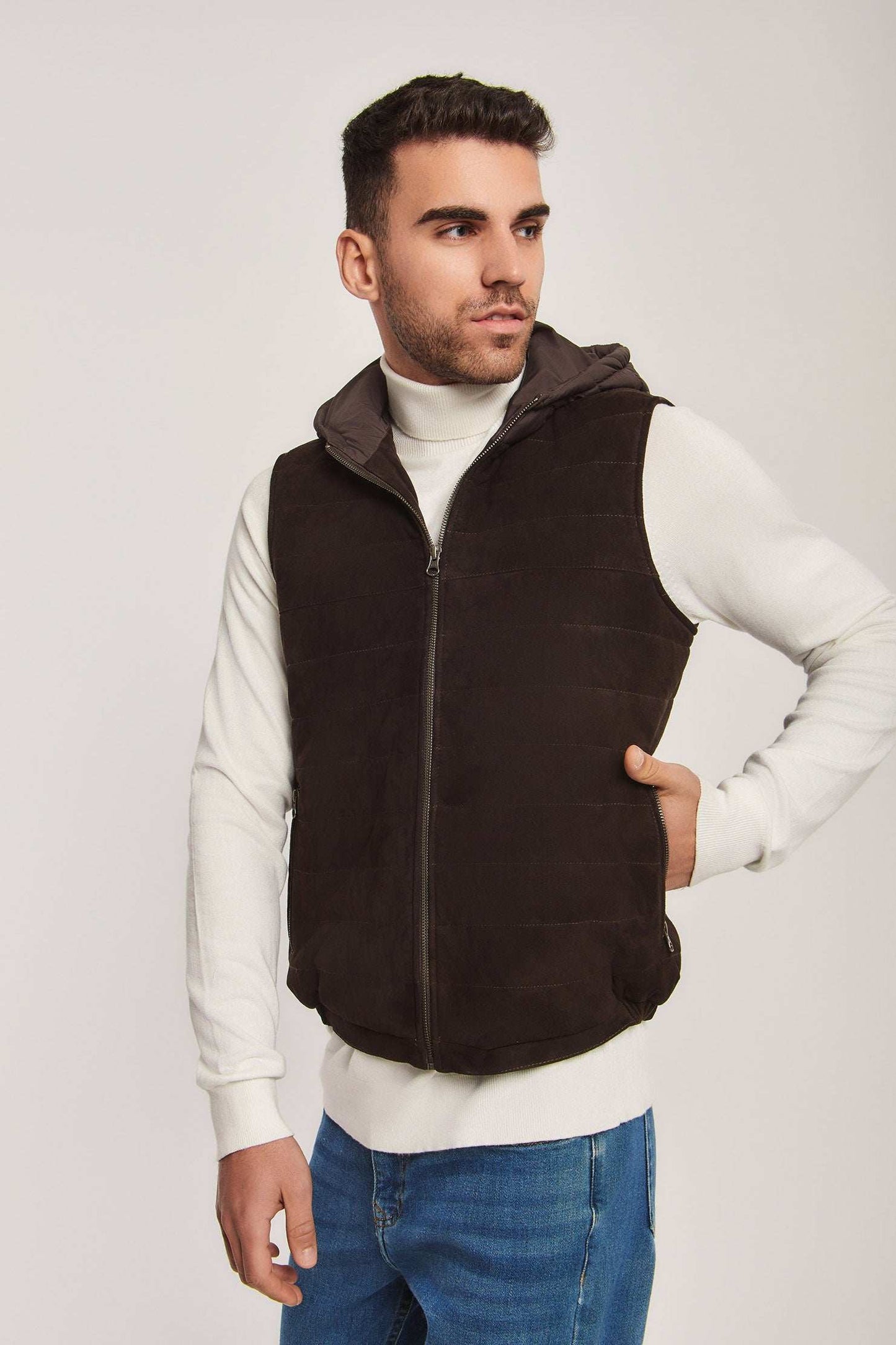 Men Regular Fit Vest - Dark Brown