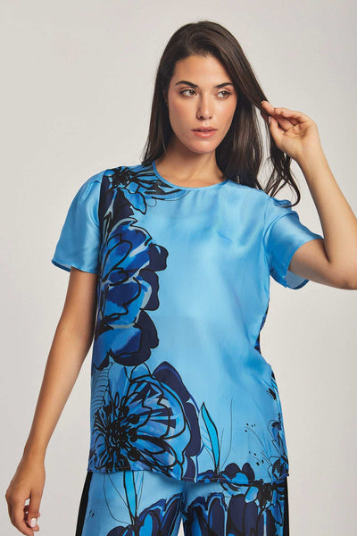 Women Regular Fit Top - Printed Blue