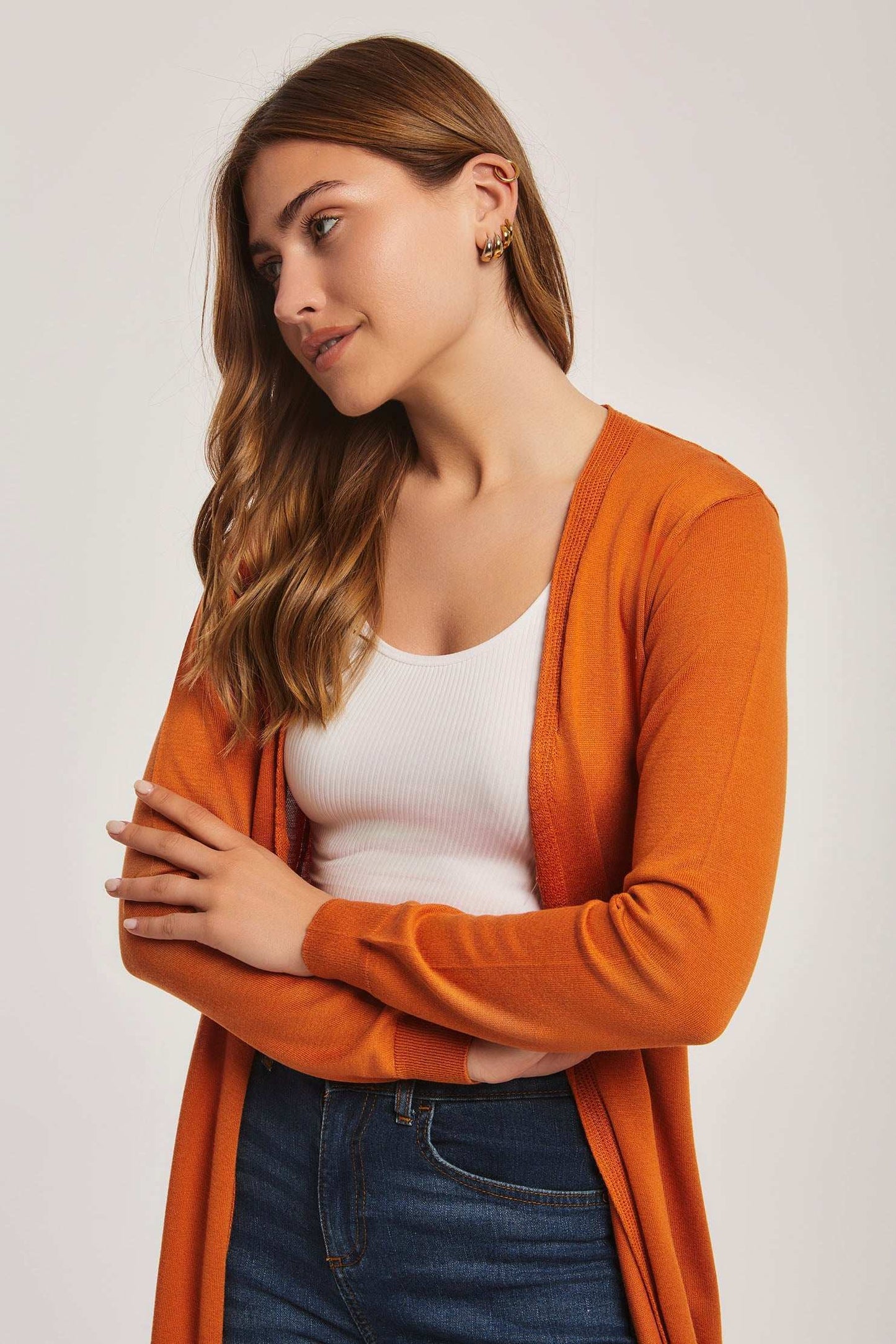 Women Regular Fit Cardigan - Orange