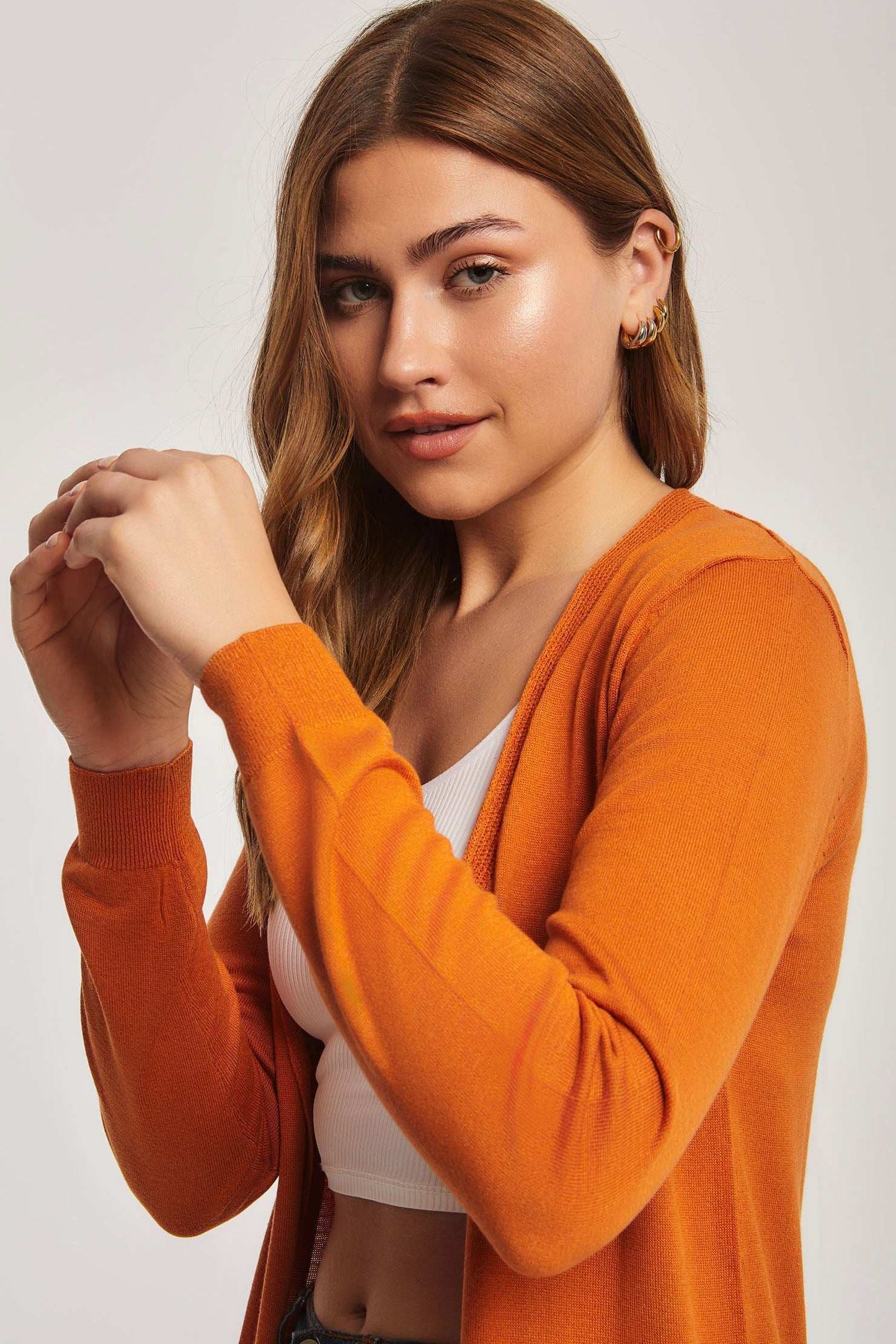 Women Regular Fit Cardigan - Orange