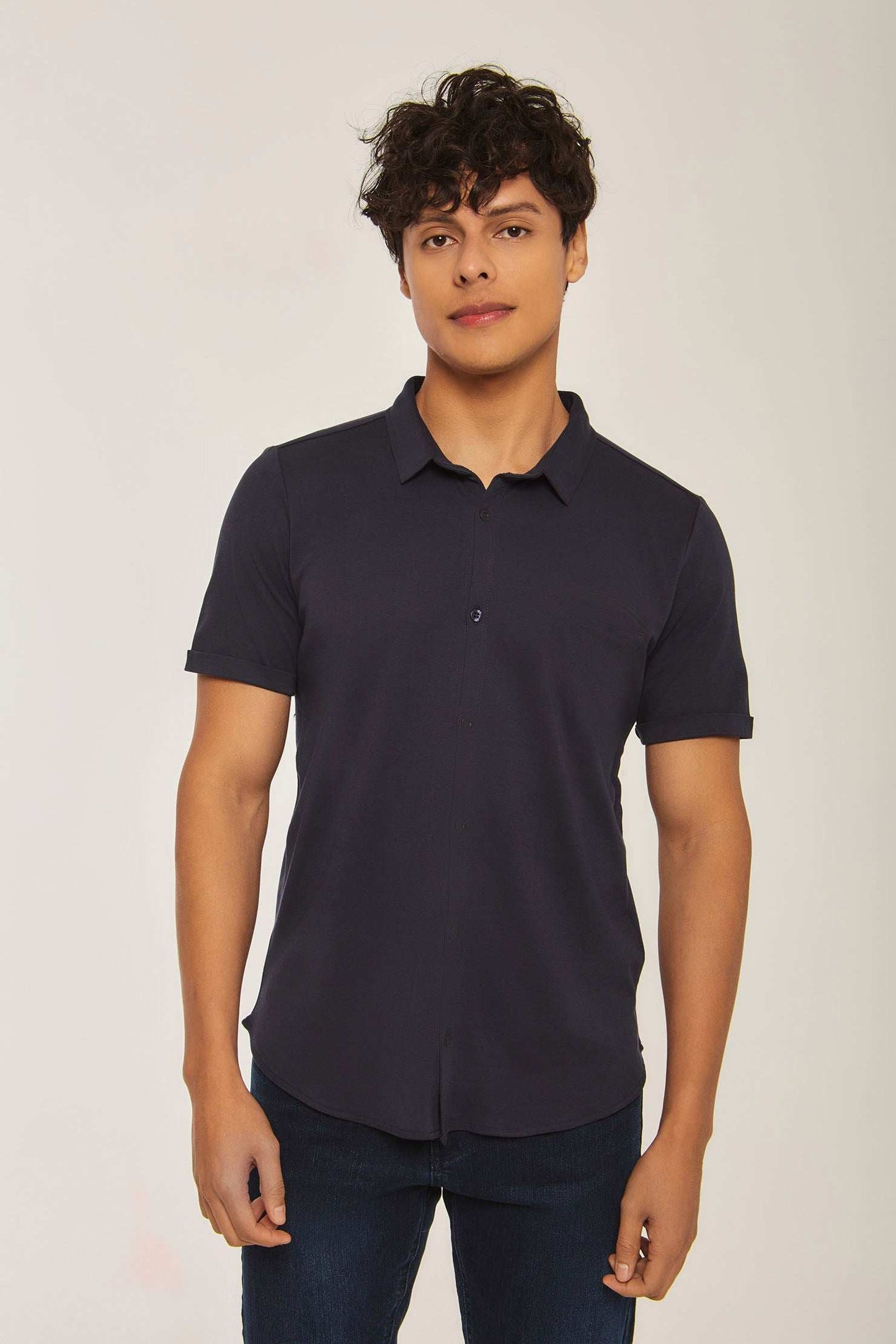 Men Slim Fit Shirt - Naval Navy