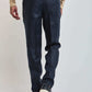 Dalydress men's navy blue tailored pants with buttoned back pockets, beige shirt, casual sneakers