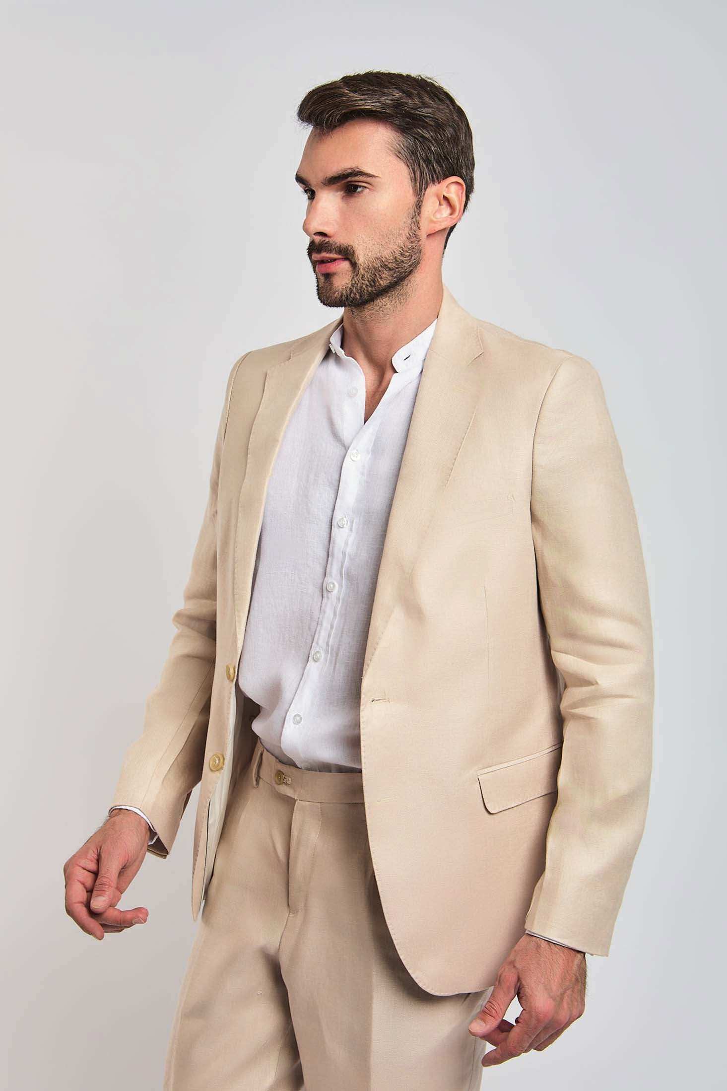 Dalydress men's beige suit with white shirt, sophisticated urban fashion style