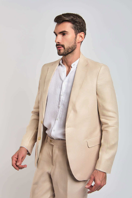 Dalydress men's beige suit with white shirt, sophisticated urban fashion style