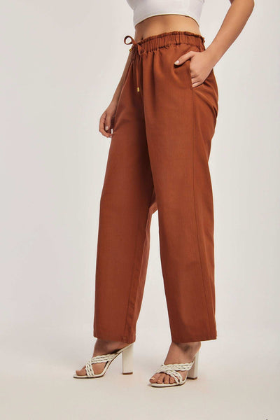 Women Regular Fit Pant - Brown