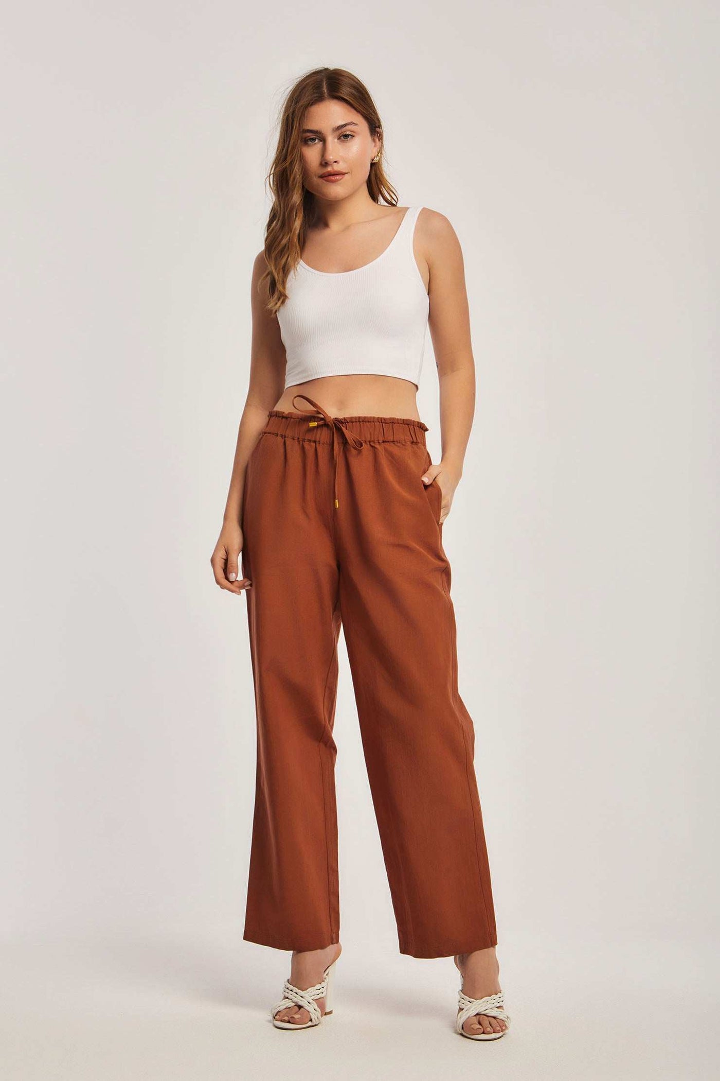 Women Regular Fit Pant - Brown