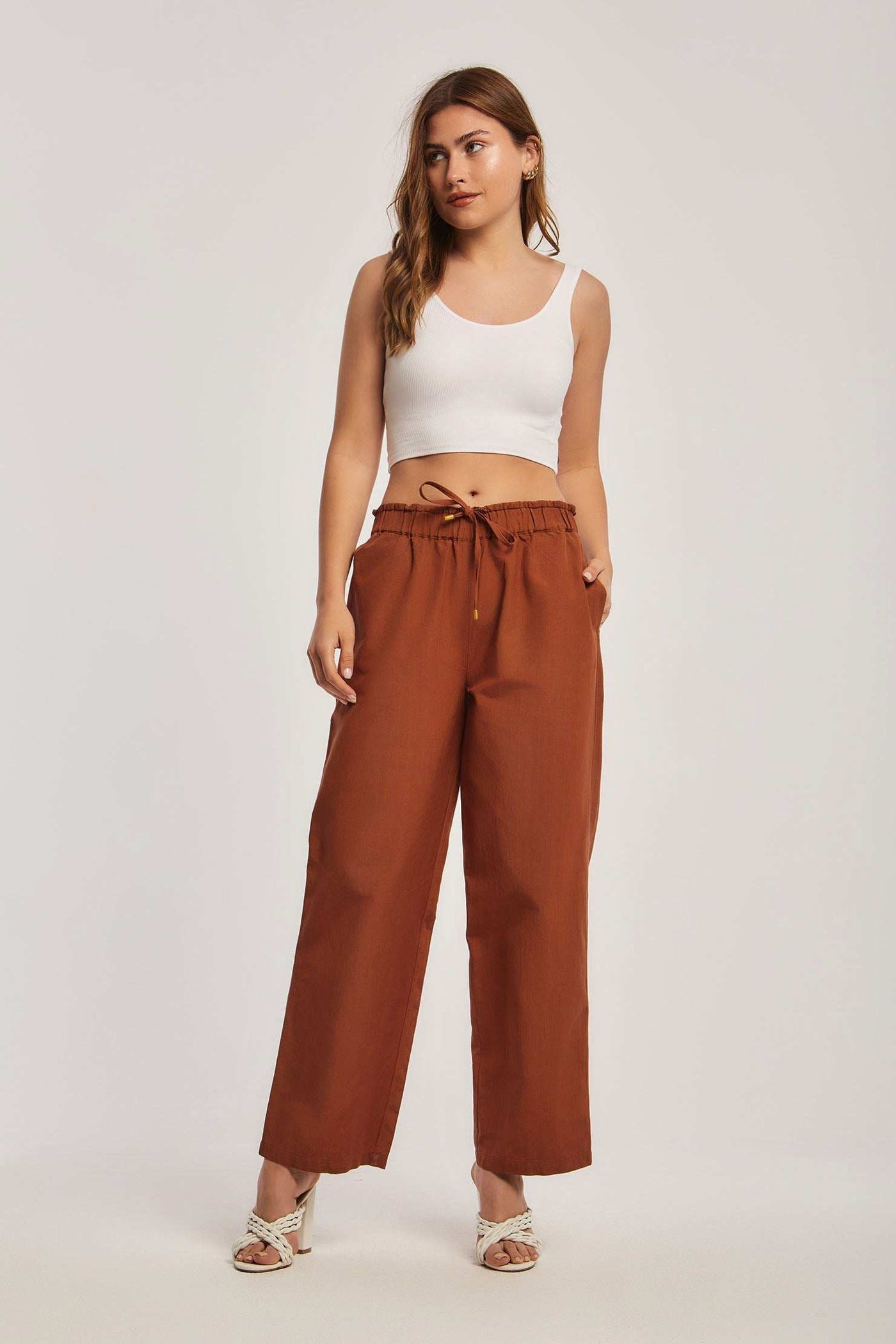 Women Regular Fit Pant - Brown