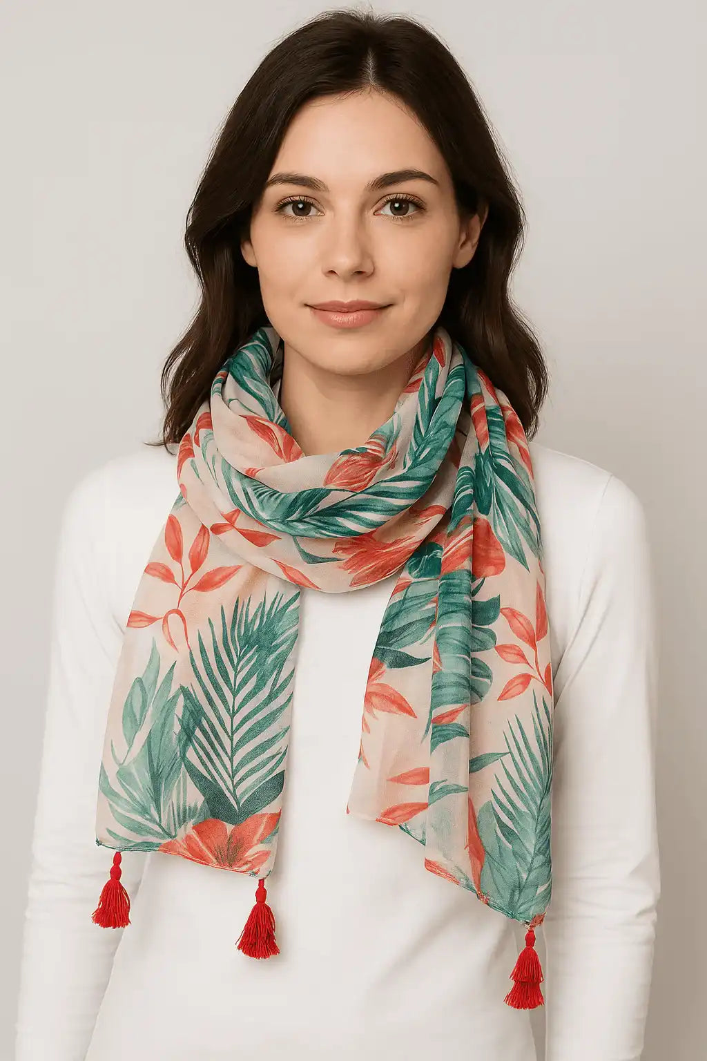 Wrap-Up Scarf with Tropical Leaves Pattern