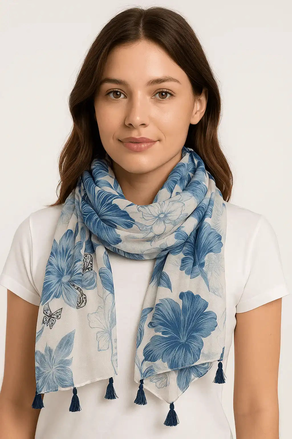Floral Printed Tassel Scarf Design