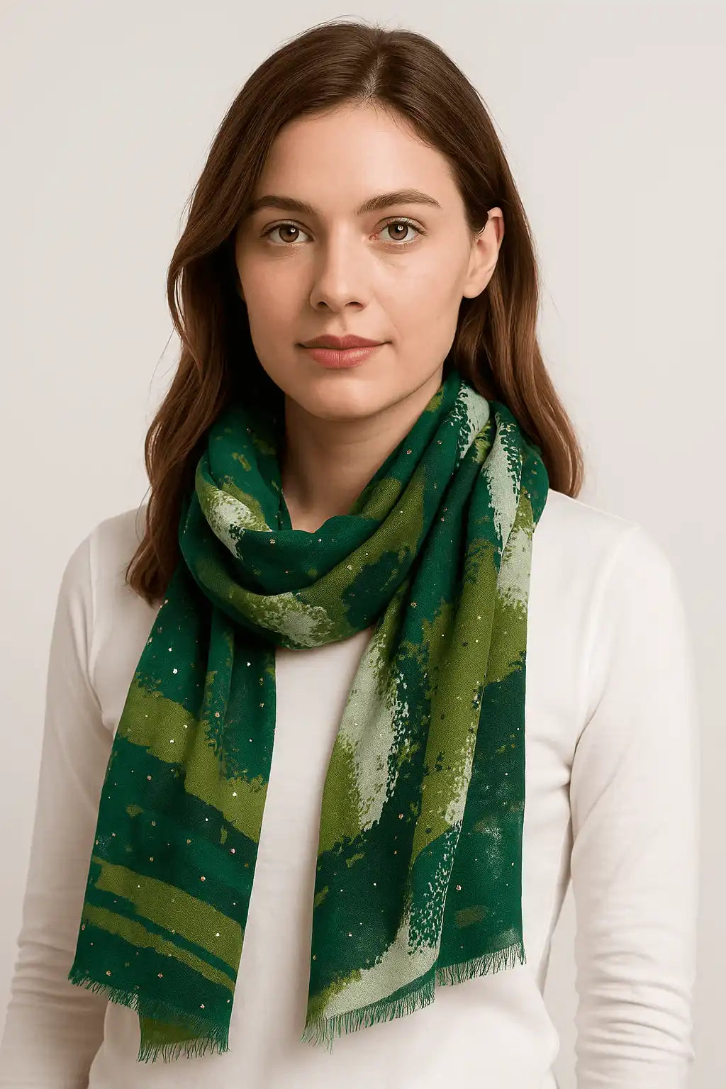 Abstract Green Pattern Scarf with Shiny Touch