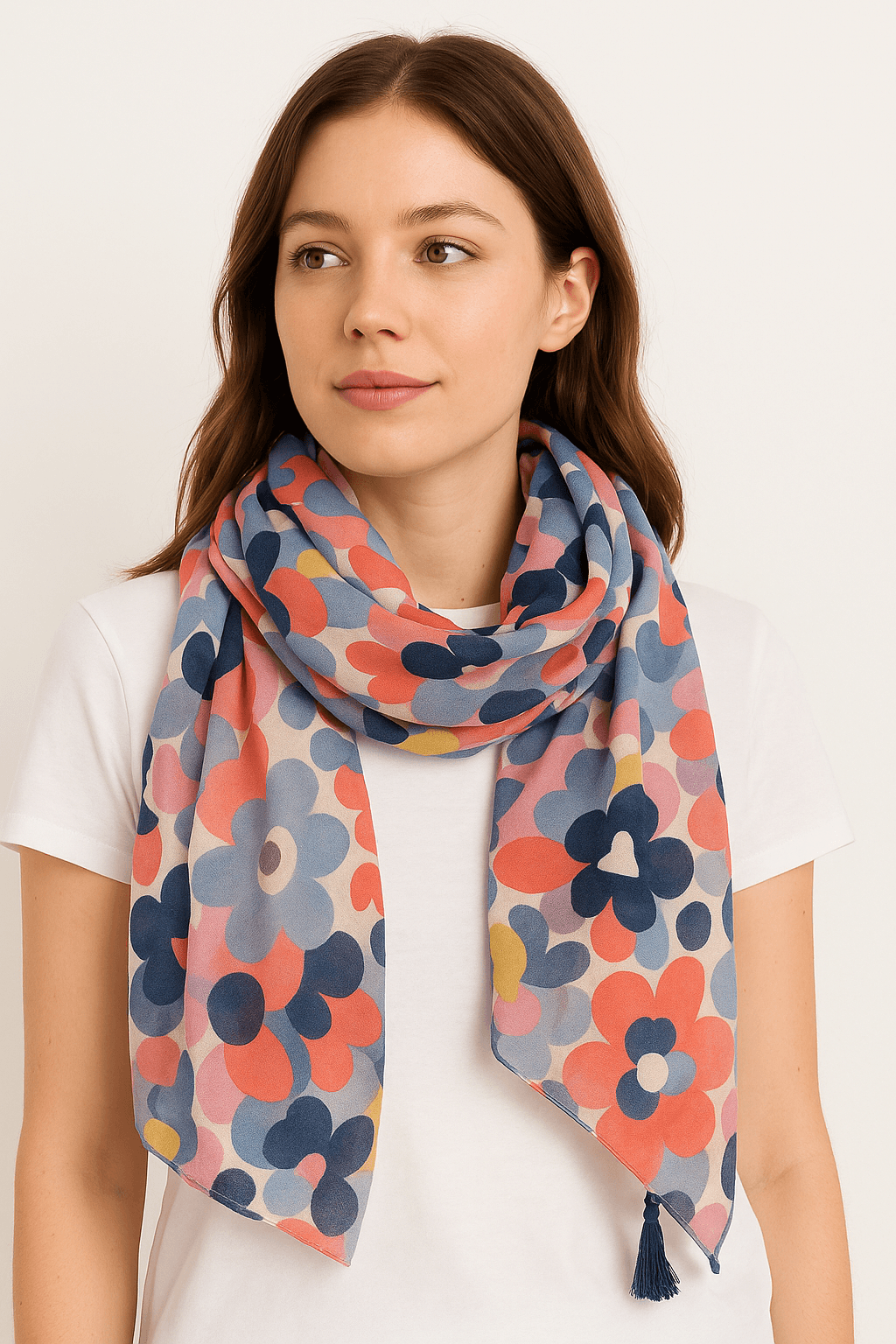 Floral Tassel Accent Scarf