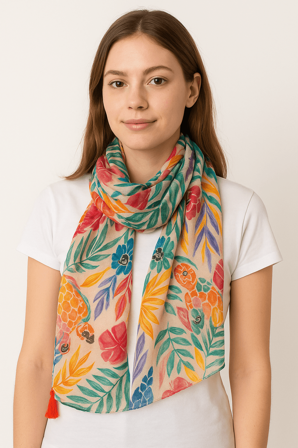 Tropical Leaf Multicolor Scarf Design