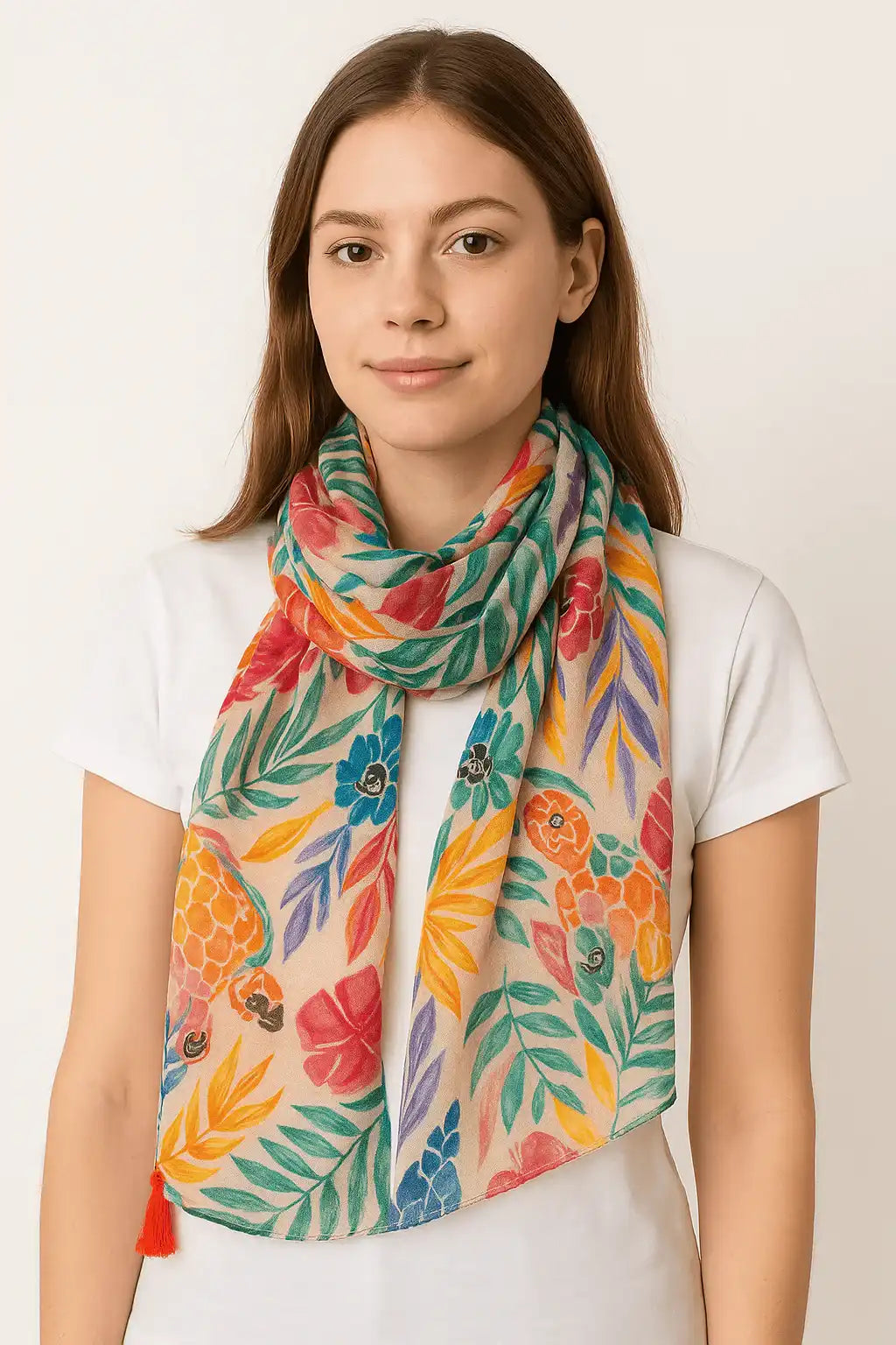 Tropical Leaf Multicolor Scarf Design