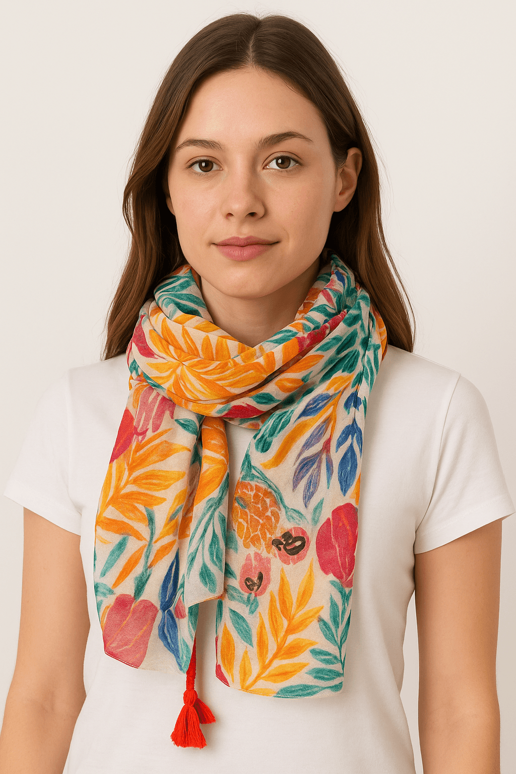Tropical Leaf Multicolor Scarf Design
