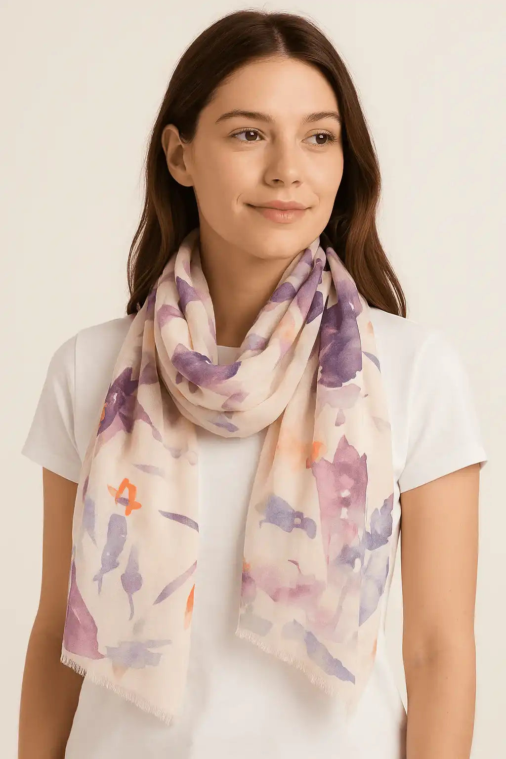 Watercolor Floral Patterned Scarf