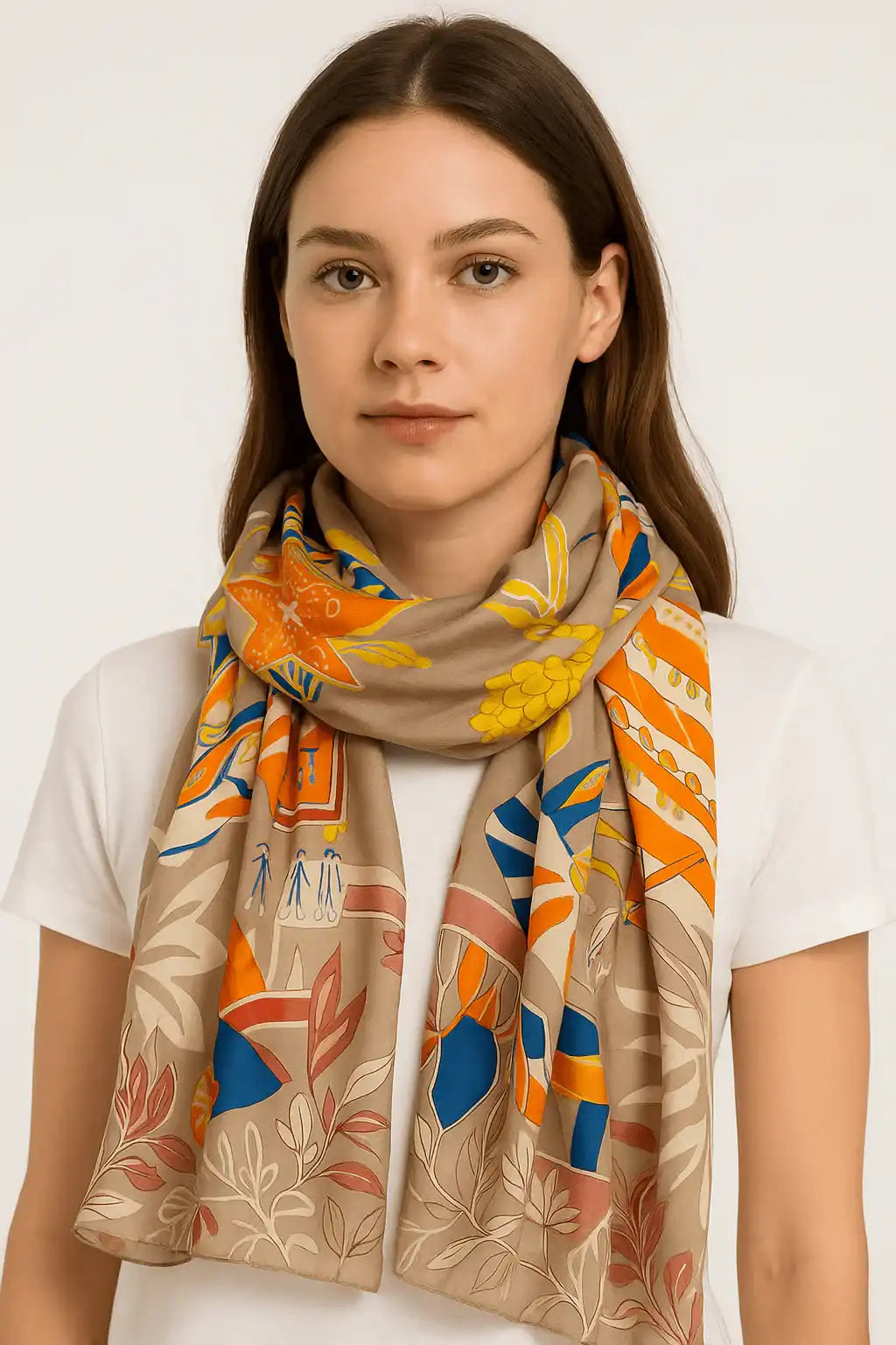 Floral and Geometric Pattern Scarf