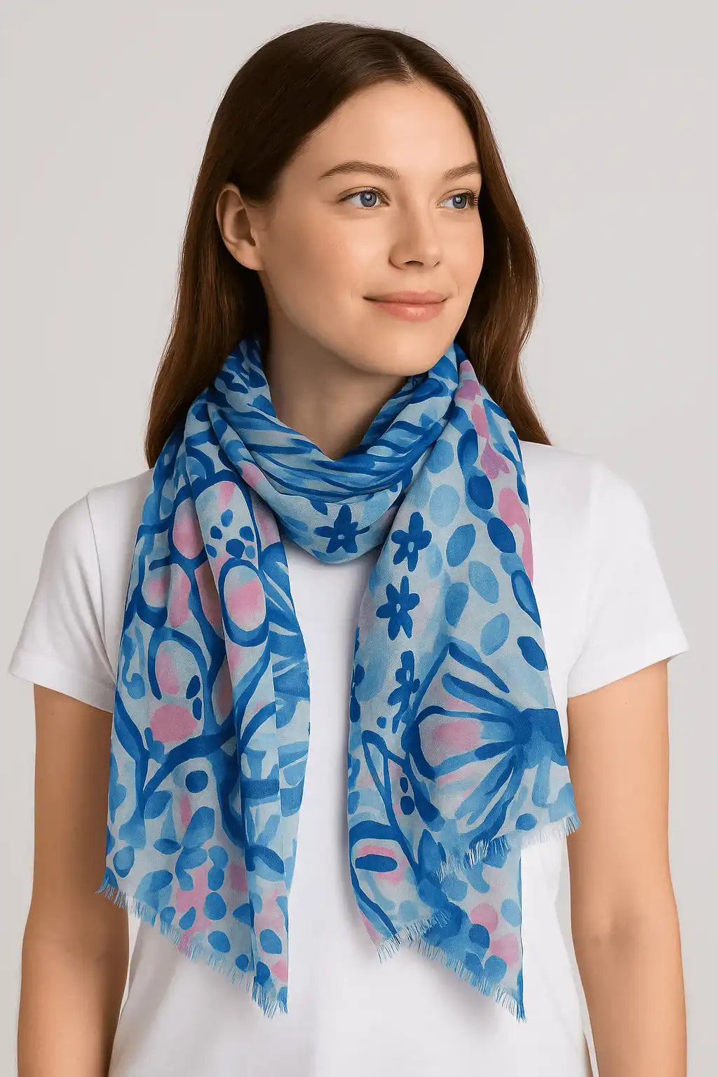 Watercolor Abstract Printed Blue Scarf