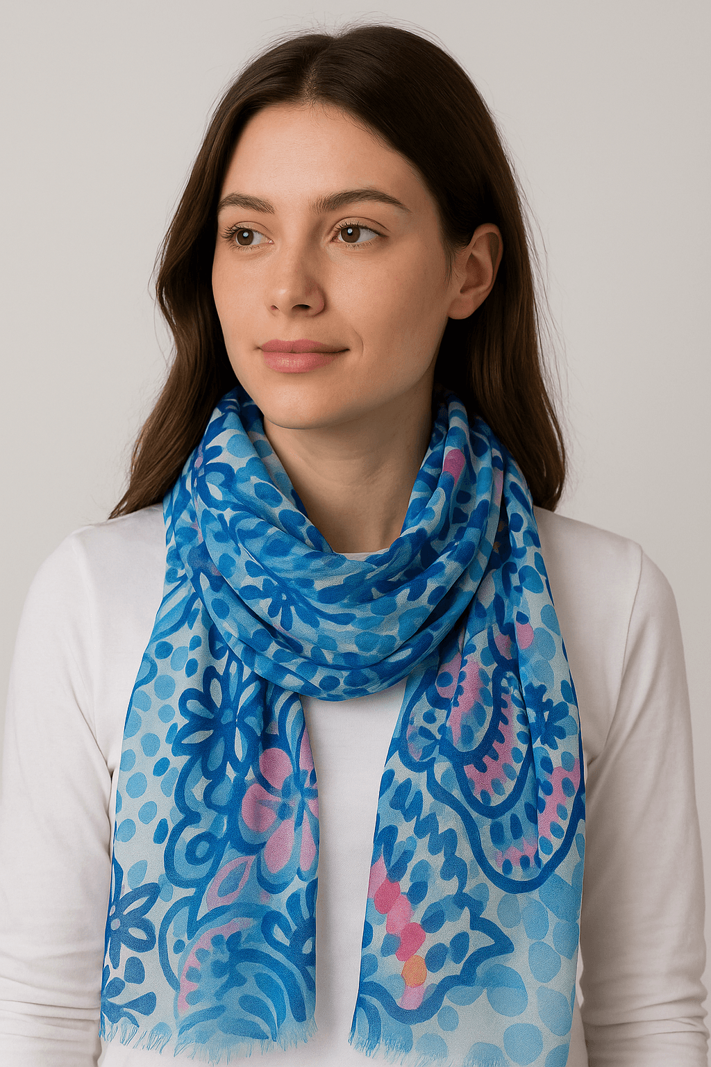 Watercolor Abstract Printed Blue Scarf