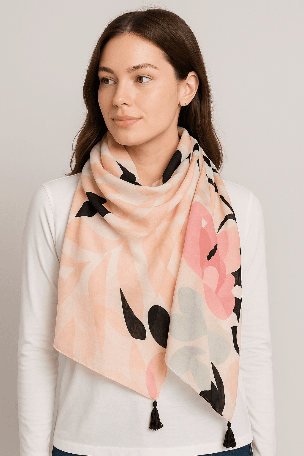 Floral Abstract Tassel Printed Scarf