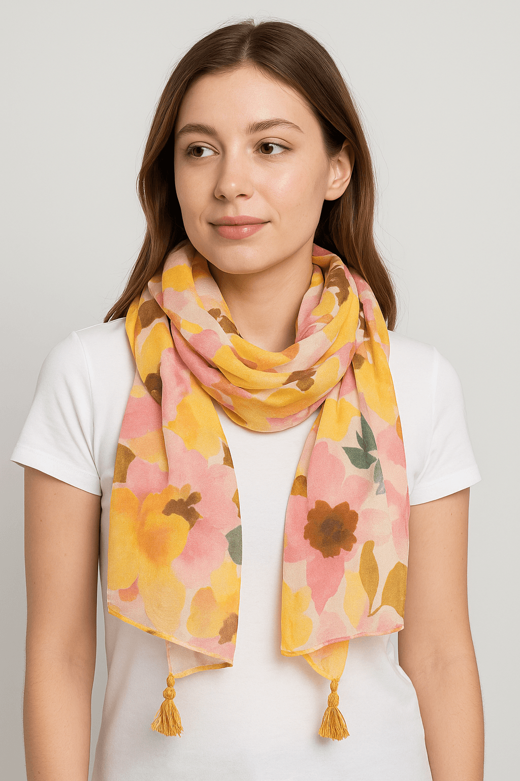 Watercolor Floral Tassel Detail Scarf
