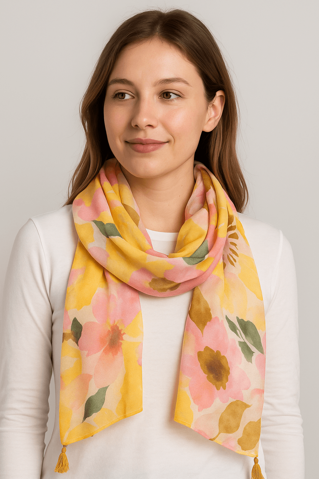 Watercolor Floral Tassel Detail Scarf