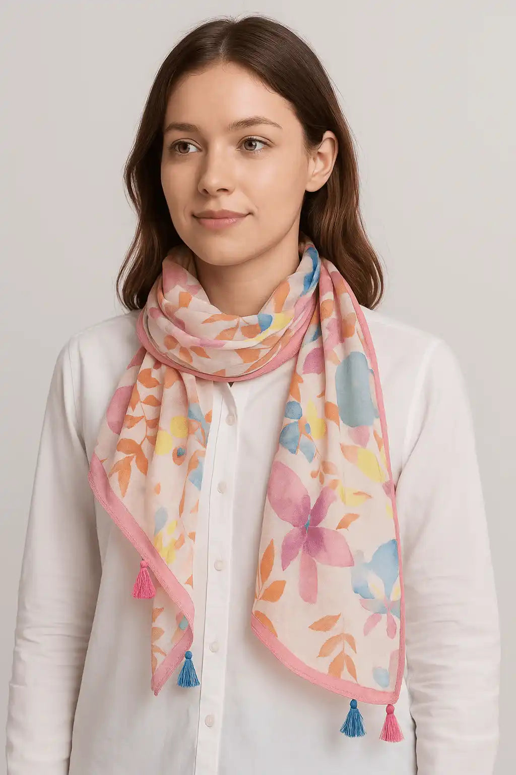 Floral Multicolor Tassel Detail Scarf