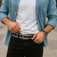 Premium Striped Reversible Leather-Fabric Belt