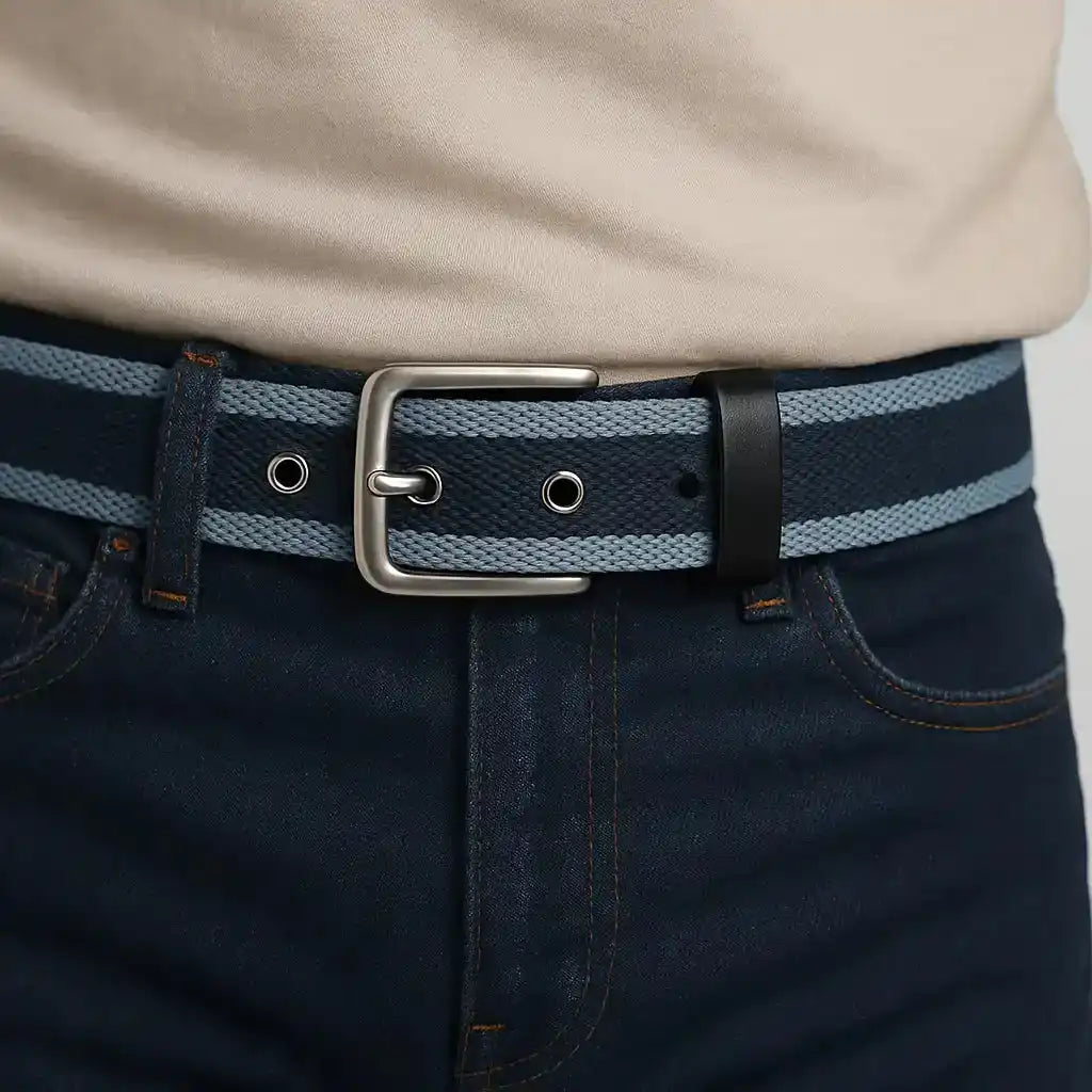 Reversible Fabric-Blend Casual Belt with Leather Accents