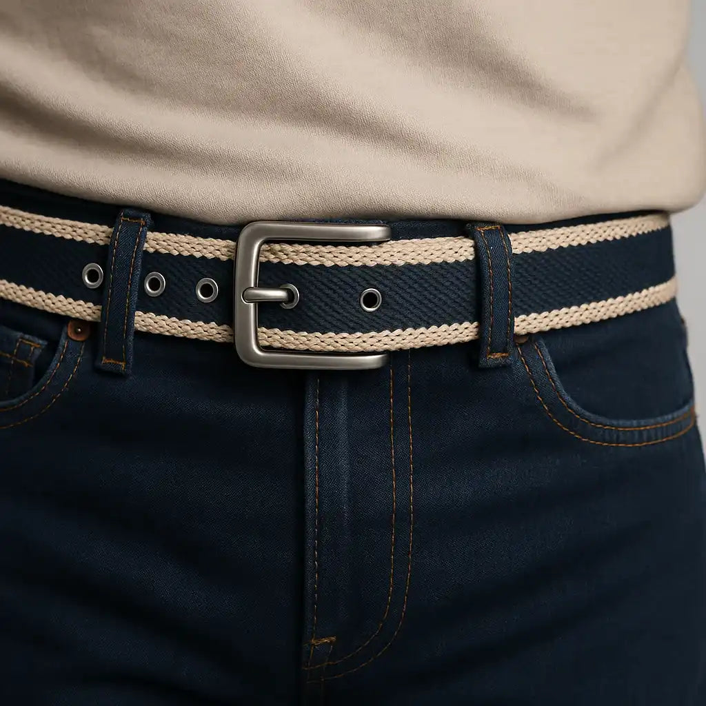 Premium Striped Reversible Leather-Fabric Belt