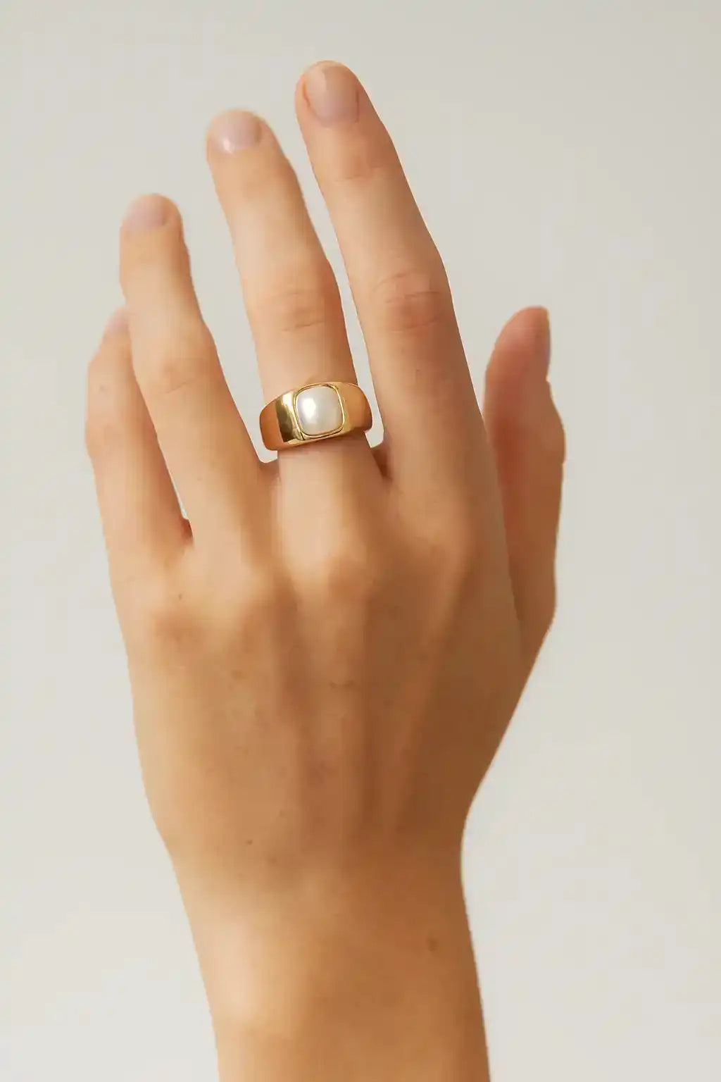 Square Pearl Accent Gold Ring Design