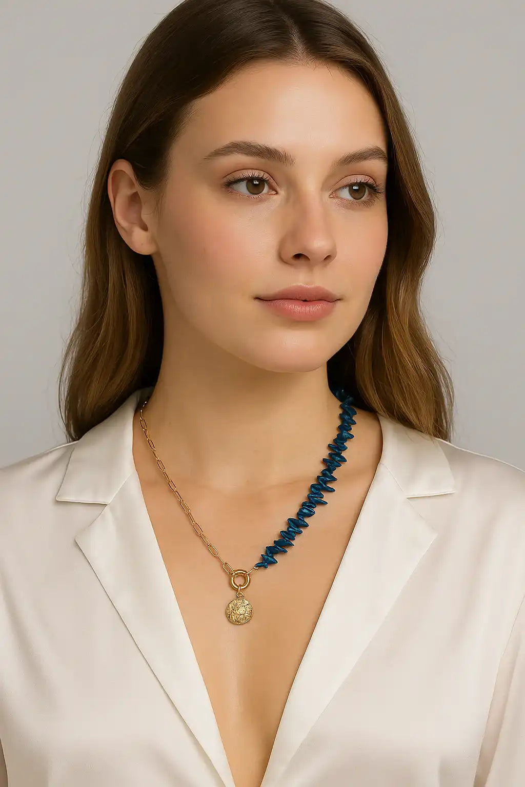 Modern Asymmetrical Beaded Pendant Necklace