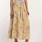 Woman wearing Dalydress floral maxi skirt with tie waist and lilac tank top
