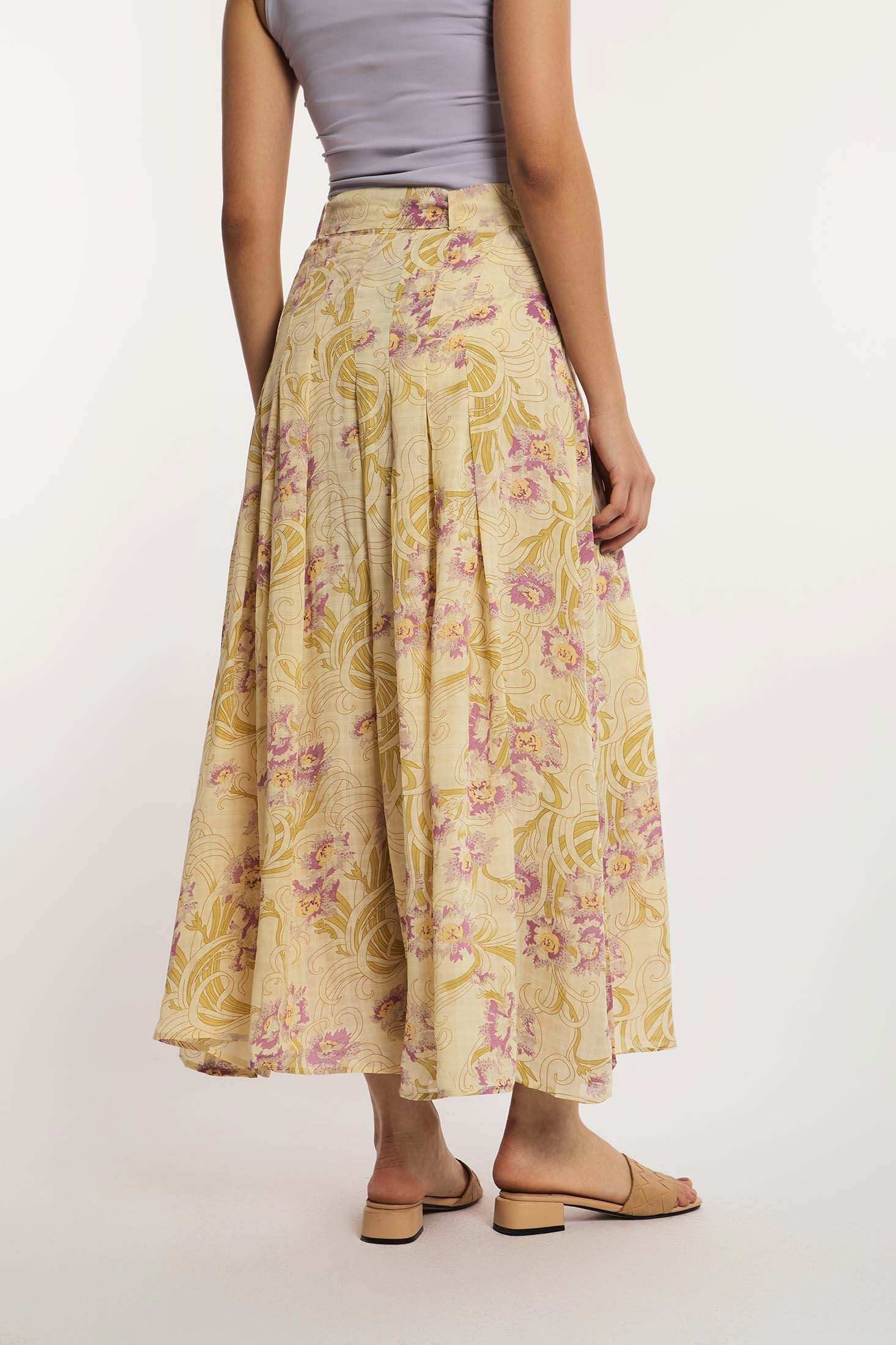 Dalydress women's floral yellow and pink maxi skirt, casual summer wear