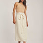 Dalydress women's beige tank top and striped midi skirt with tie waist, neutral sandals
