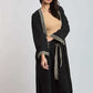 Dalydress women's black embroidered long cardigan with beige trim, modern Egyptian fashion