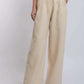 Dalydress women's beige wide-leg pants with high waist and side pockets, casual style