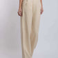 Dalydress wide-leg beige women's linen pants with pleats and button waist