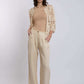 Dalydress women's outfit with beige crochet cardigan, tan top and wide-leg pants
