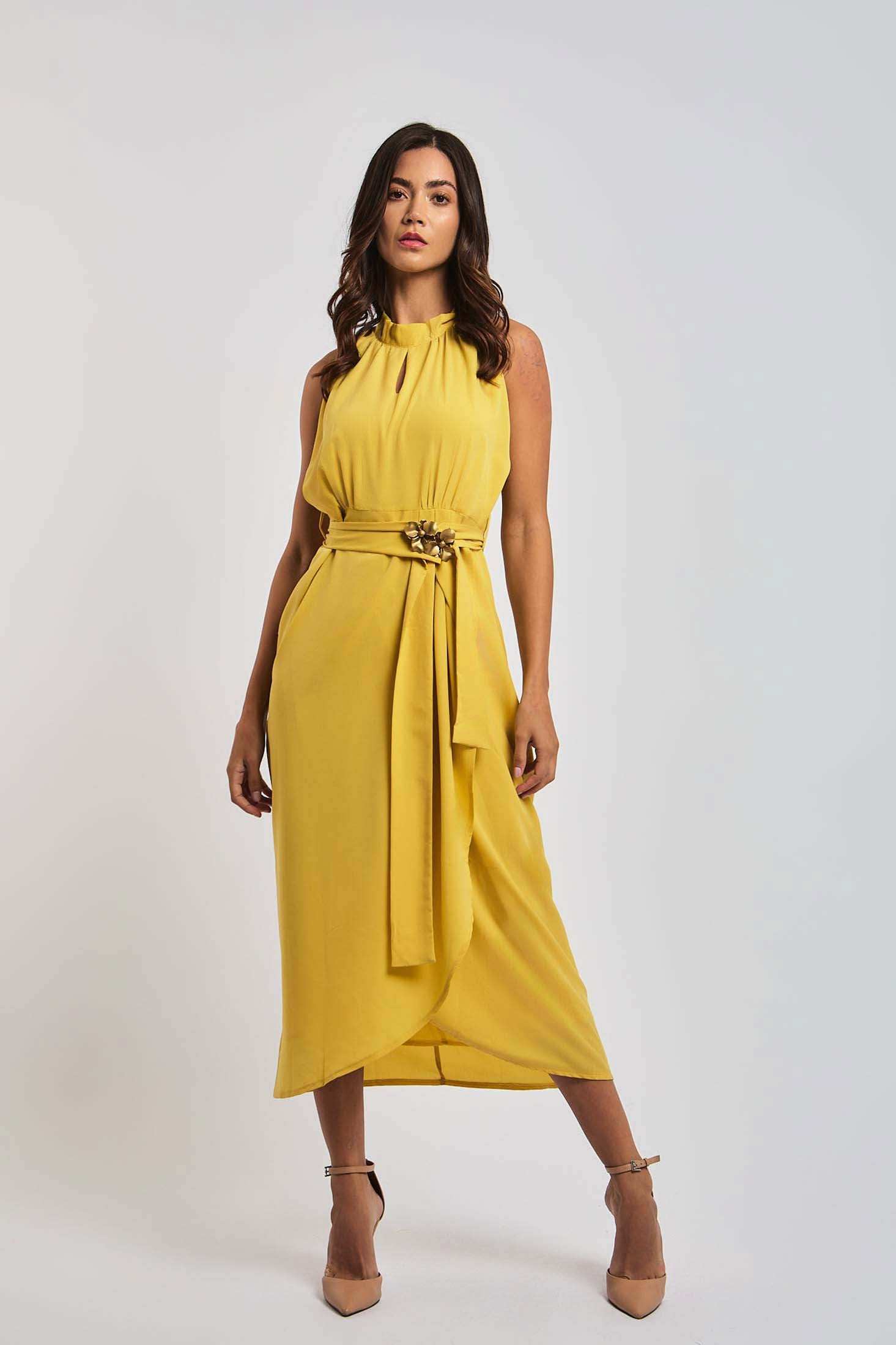Women Regular Fit Dress - Gold