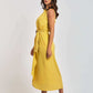 Dalydress women's yellow sleeveless belted midi dress, elegant fashion, neutral heels