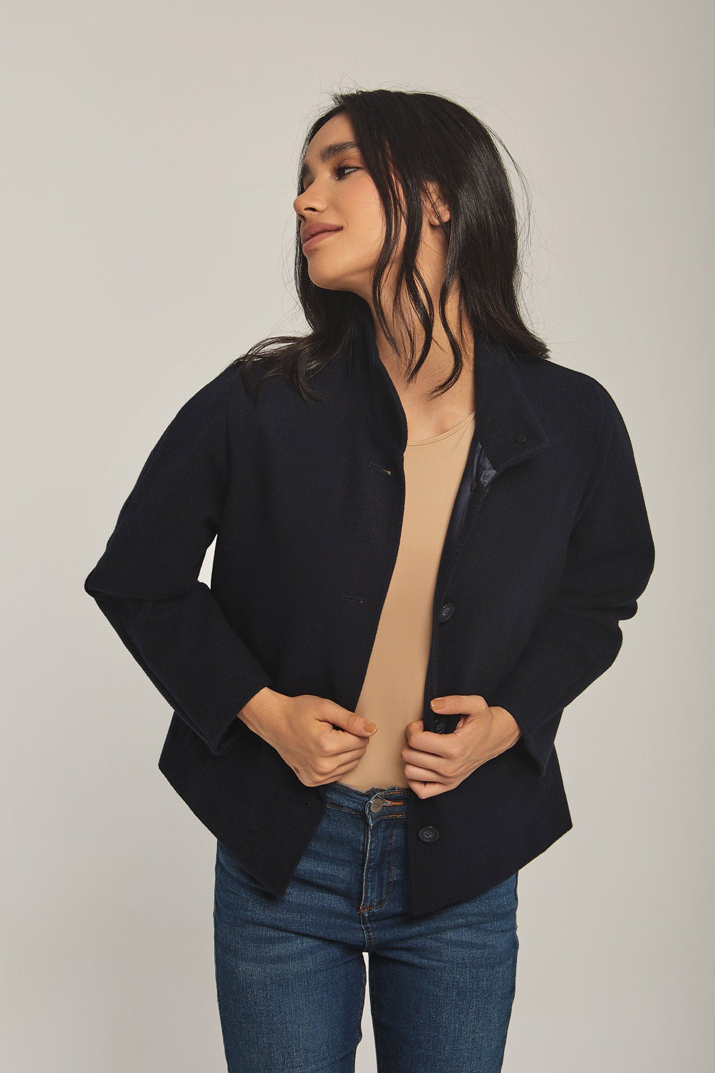 Women Regular Fit Jacket - Navy