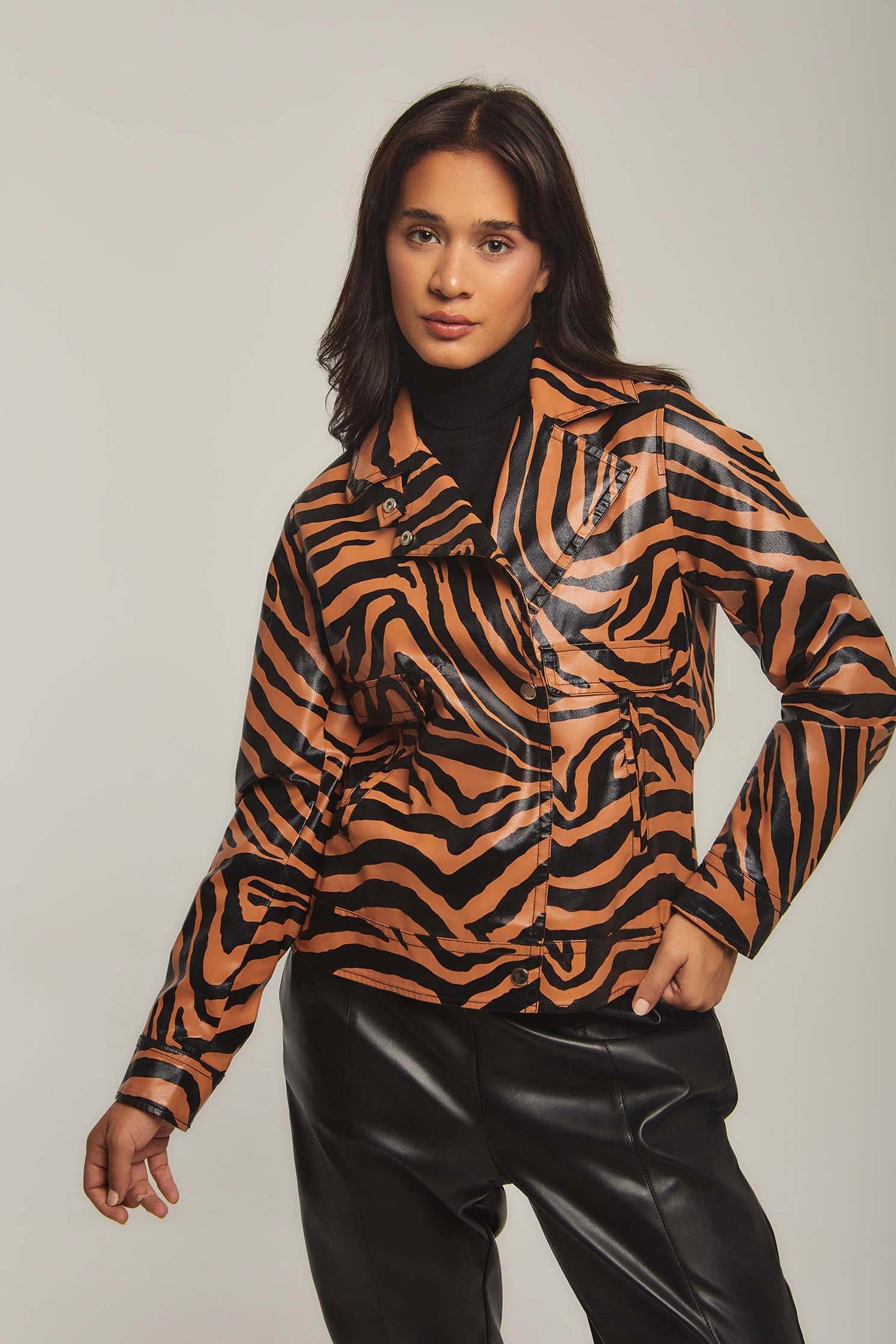 Women Regular Fit Jacket - Zebra Print