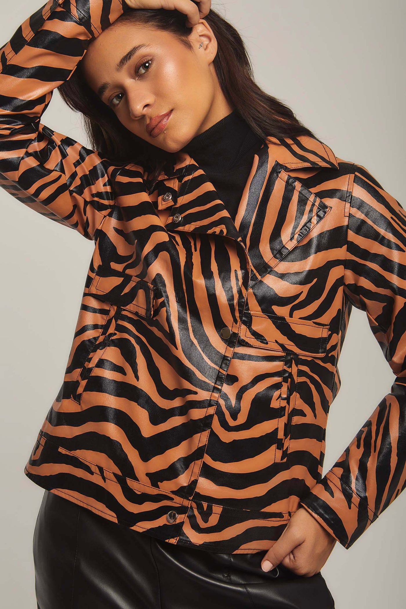 Women Regular Fit Jacket - Zebra Print