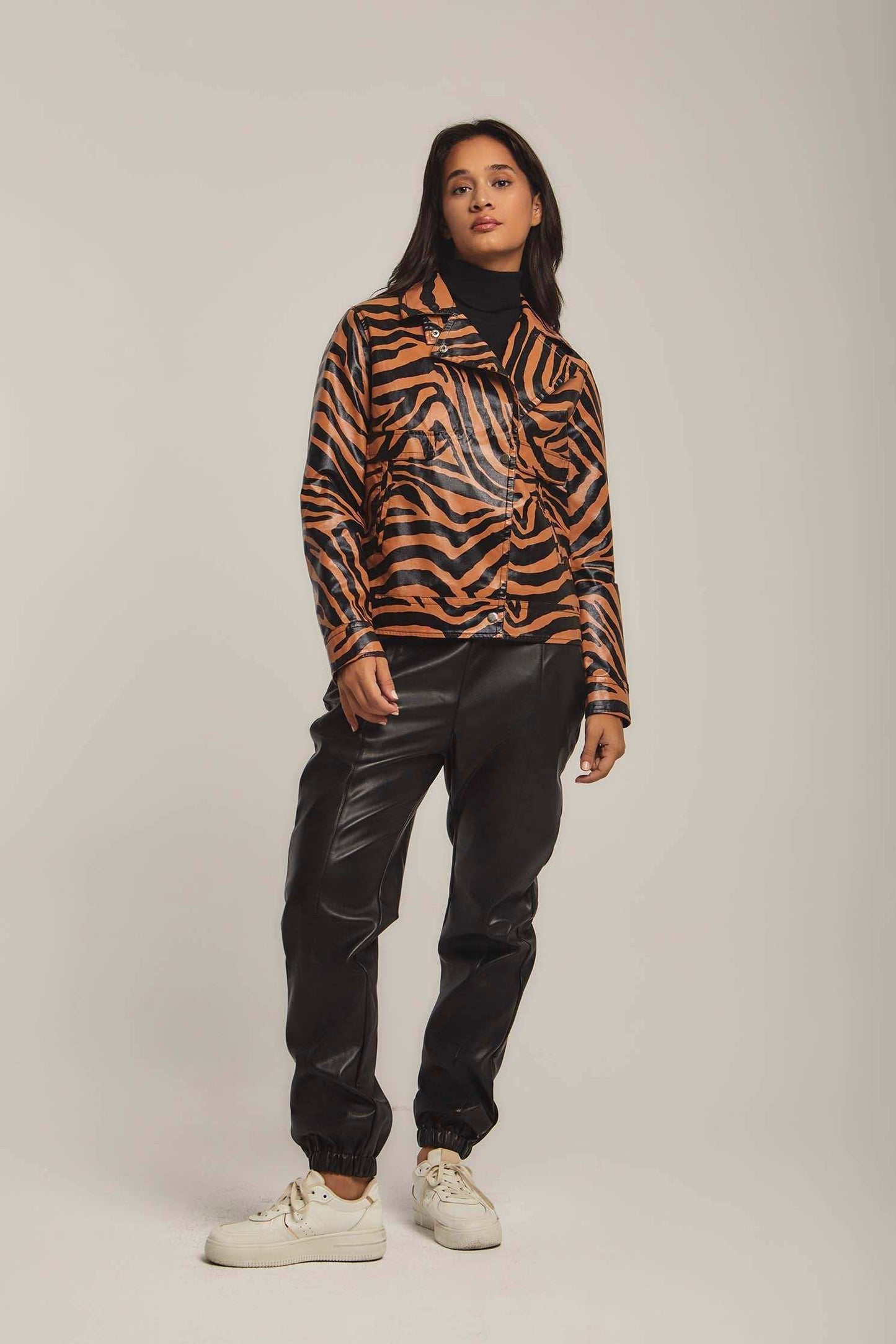 Women Regular Fit Jacket - Zebra Print