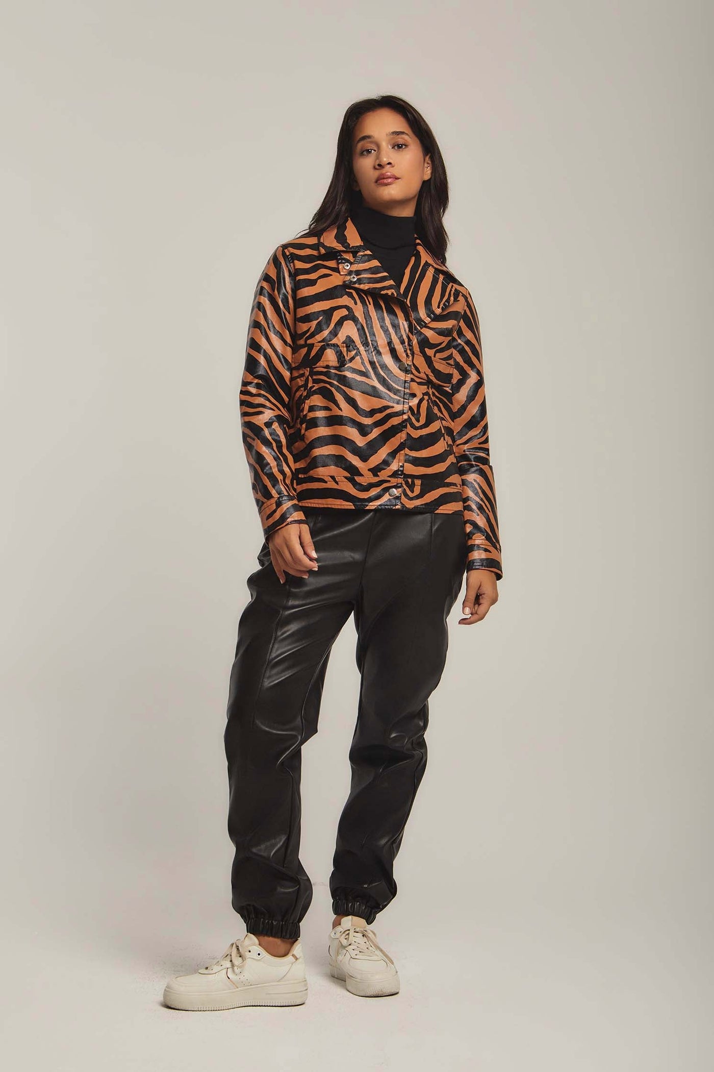 Women Regular Fit Jacket - Zebra Print