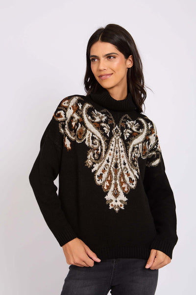 Women Jacquard Pullover - Black