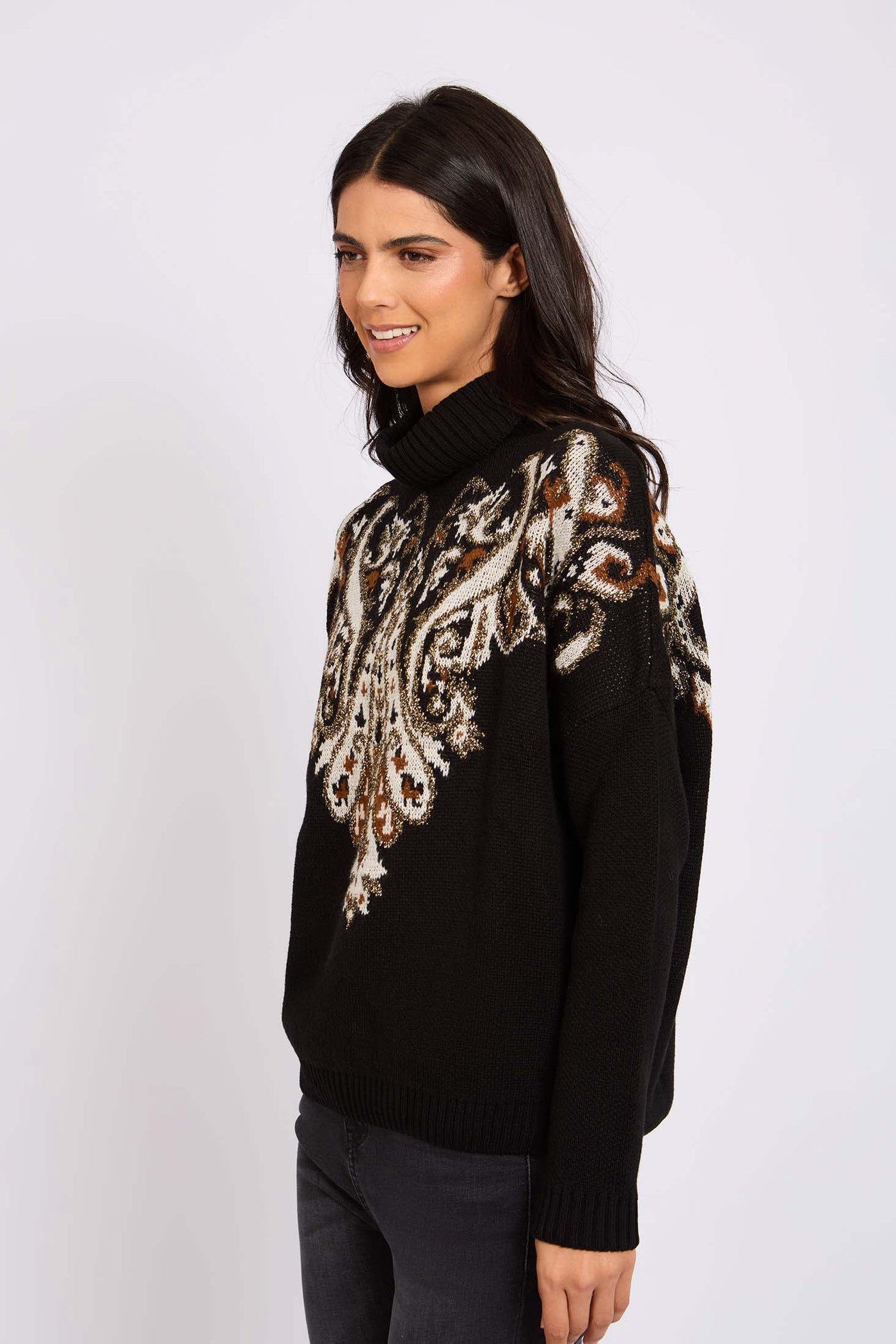 Women Jacquard Pullover - Black