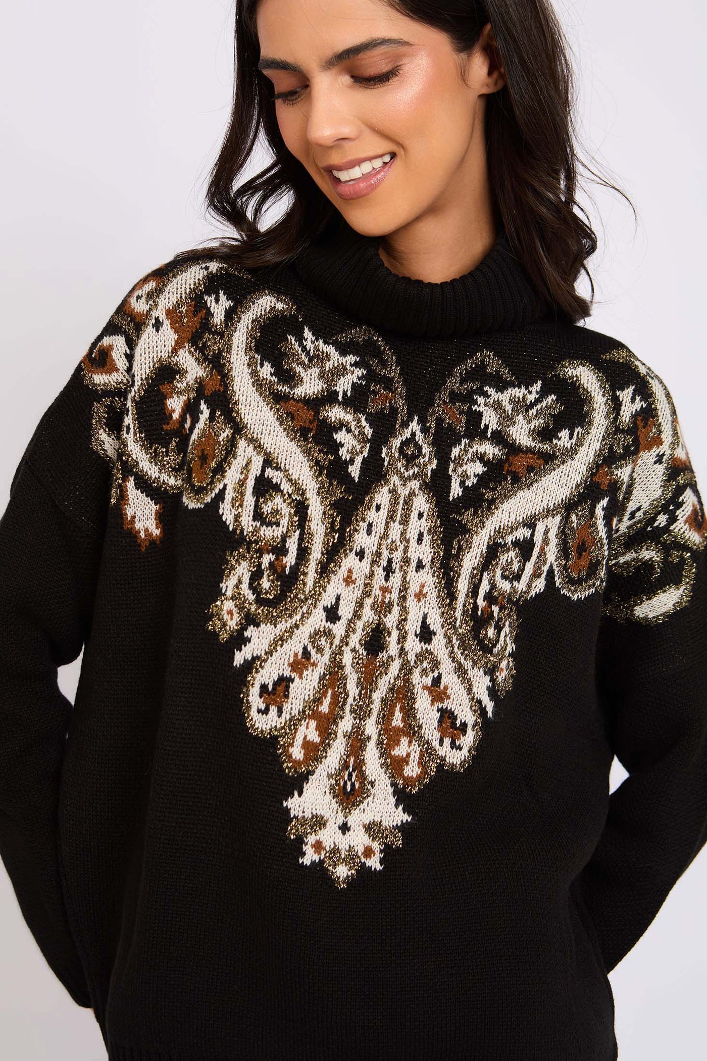 Women Jacquard Pullover - Black