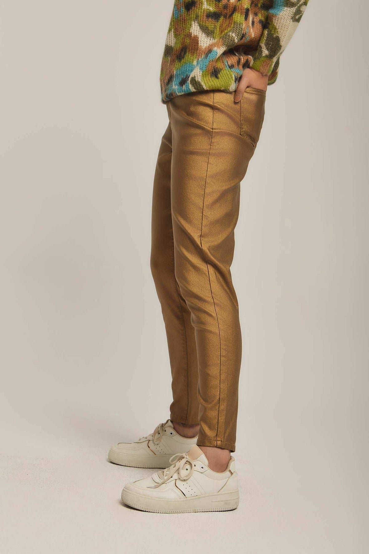 Women Pants Coated Skinny Gold