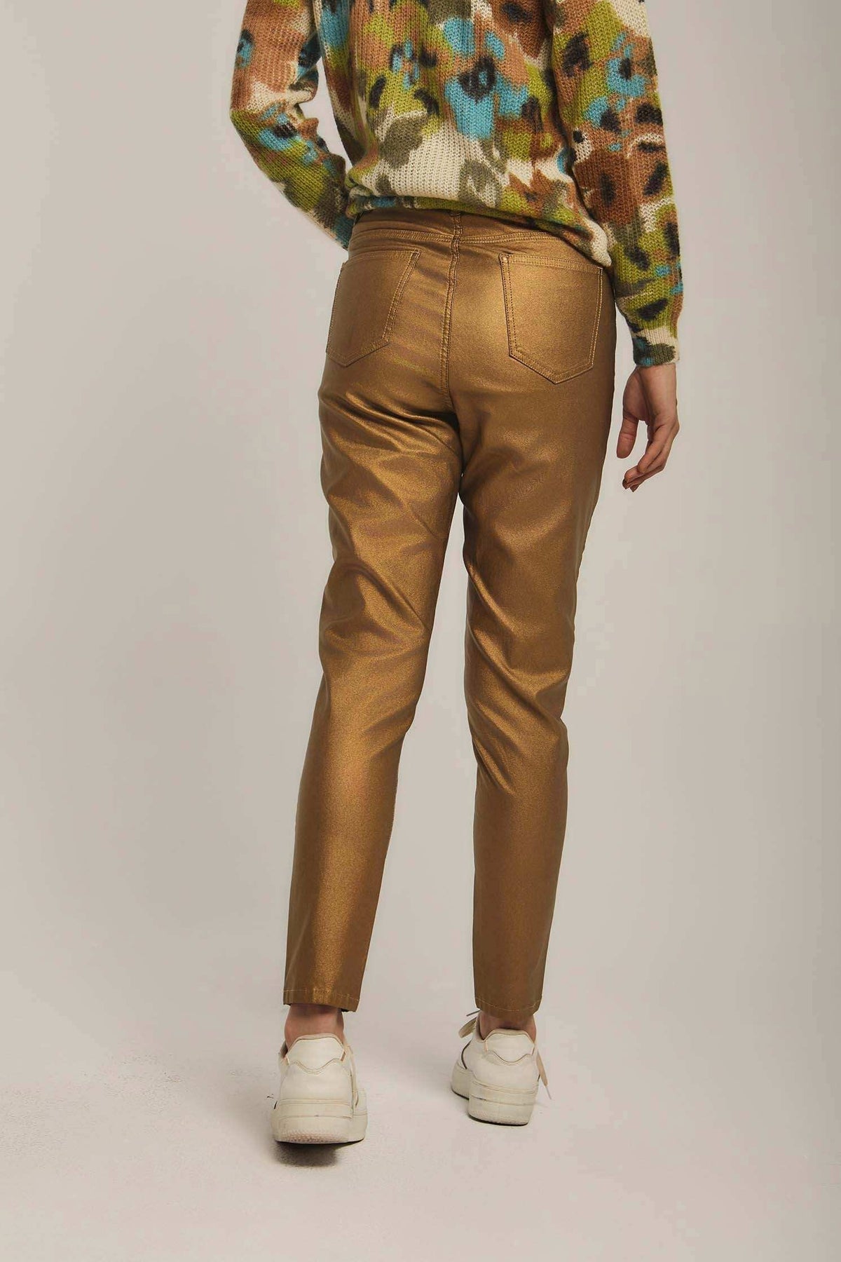 Women Pants Coated Skinny Gold
